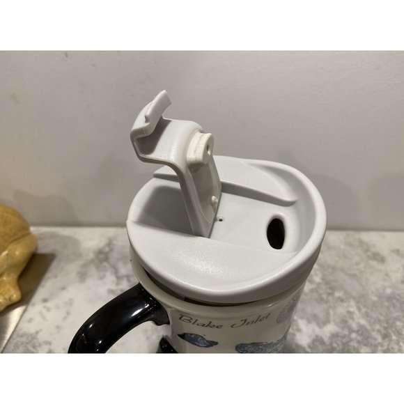 Cypress Home ceramic travel coffee mug with (The Best!) lid Blue Starfish 7” - Picture 3 of 5